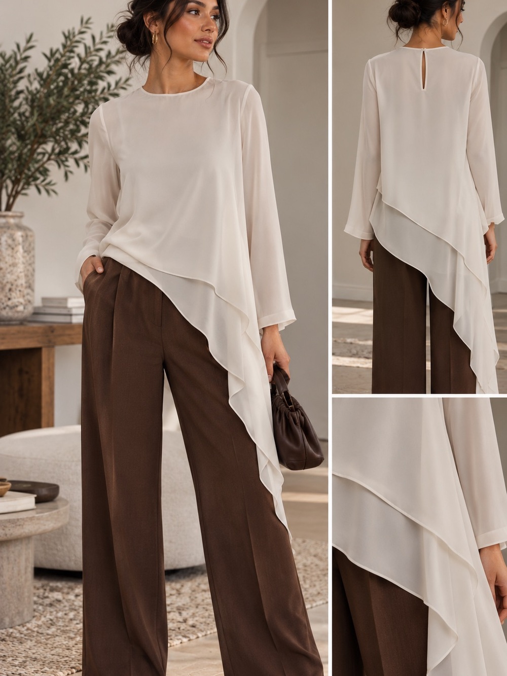 🍦MAKE OFFER🍦BCBGMaxAzria Cream Ivory Asymmetrical Layered Blouse Avant Garde SM